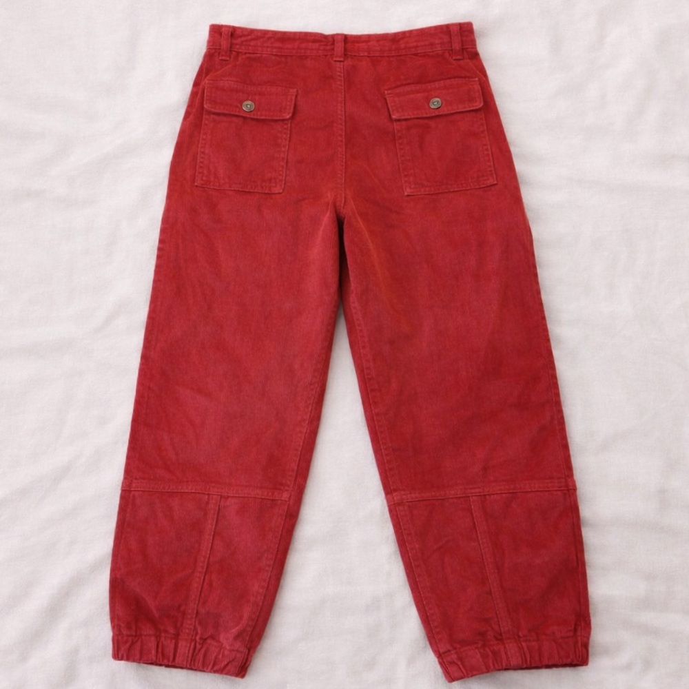 By Anthropologie Utility Barrel Leg Pants Size 6  Red Cargo Pocket - Picture 2 of 15